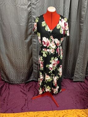 BCX Dress Women's Black Floral Wrap Style High-low Dress Size Extra Large (XL)